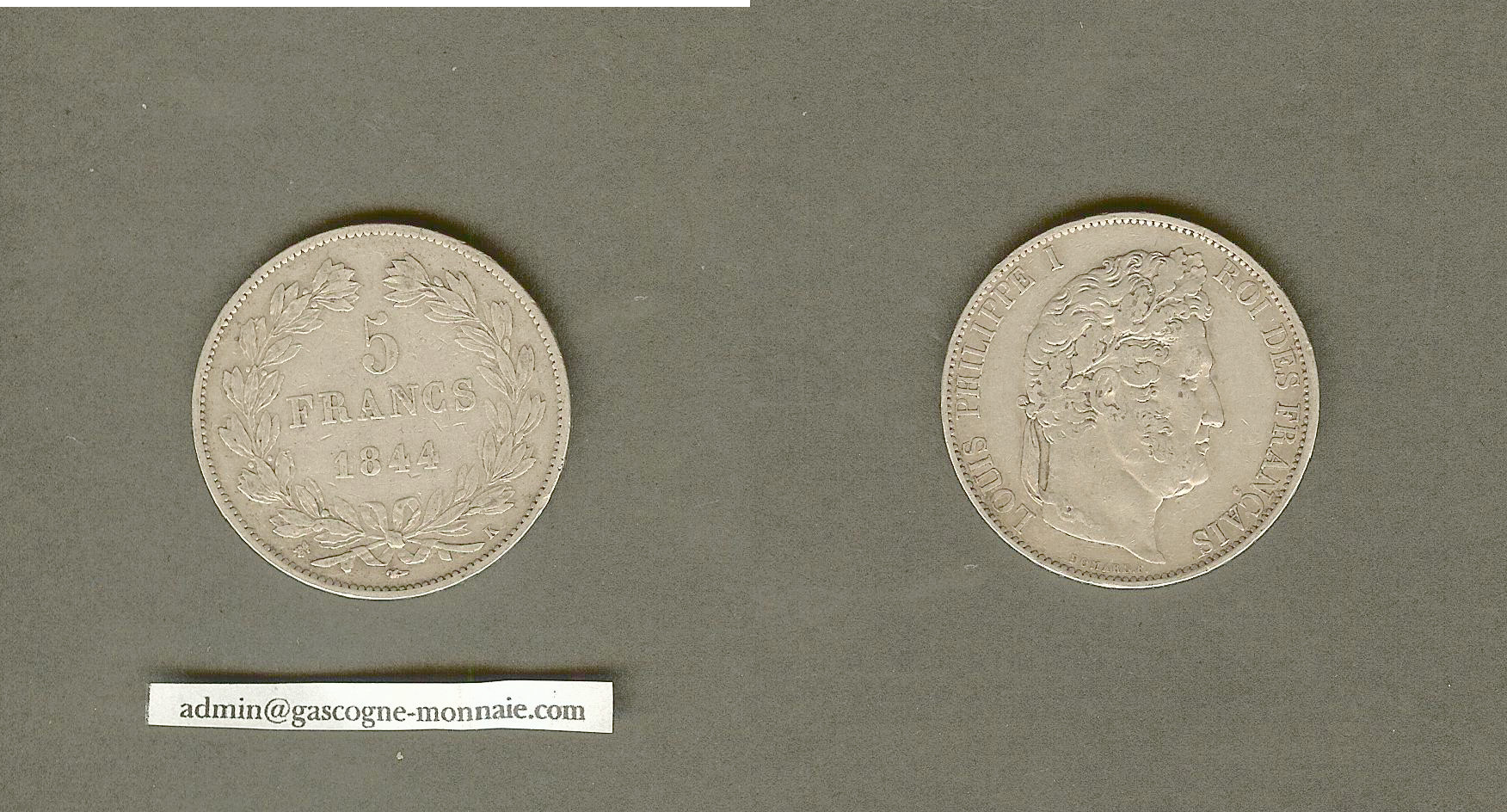 5 Francs Louis Philippe Ier 1844 K Bordeaux  TTB-